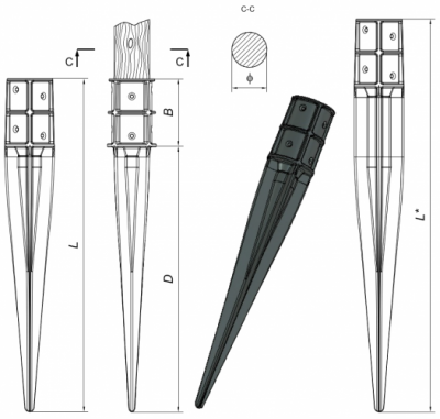 Опора столба забивная для круглых столбов